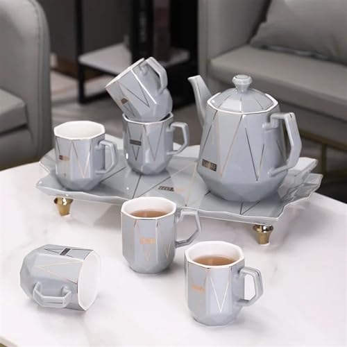 Teeservice Keramik Teekanne Set Kaffeetasse Nordischen Stil Grau Marmorierung Teegeschirr Sets 1 Kanne 6 Tassen Tablett Coffeeware Home Bar Teetassen-Set(C) von FEILIV