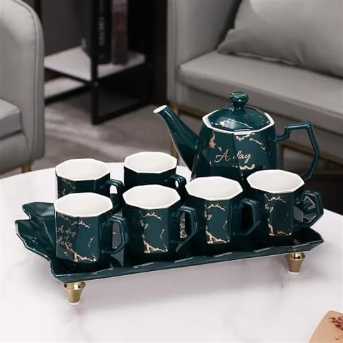 Teeservice Keramik Teekanne Set Kaffeetasse Nordischen Stil Grau Marmorierung Teegeschirr Sets 1 Kanne 6 Tassen Tablett Coffeeware Home Bar Teetassen-Set(E) von FEILIV