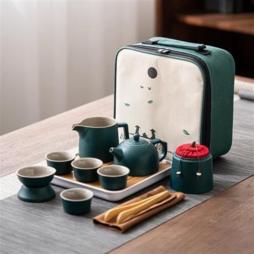 Teeservice Keramik Teetasse Sets Reise Kung Fu Tee Set Teekanne Tray Home Outdoor Werkzeuge Teegeschirr Topf Und Tasse Teetassen-Set(B) von FEILIV