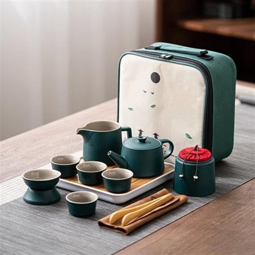 Teeservice Keramik Teetasse Sets Reise Kung Fu Tee Set Teekanne Tray Home Outdoor Werkzeuge Teegeschirr Topf Und Tasse Teetassen-Set(D) von FEILIV