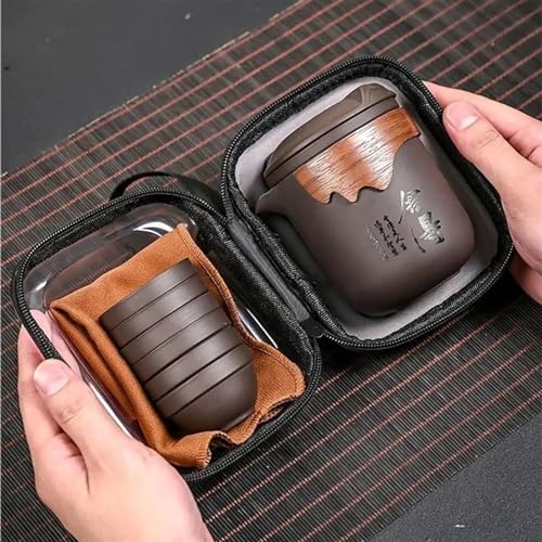 Teeservice Lila Sand Reise Teeset Tragbare Teekanne Set Outdoor Tee Tassen Zeremonie Teetasse Feines Geschenk Kung Fu Teetassen-Set von FEILIV
