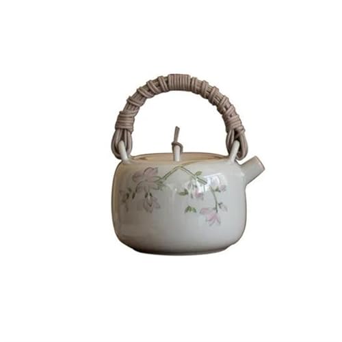 Teeservice Rattan-Weberei Hebebalken-Topf Handbemalte Magnolienblüten-Wasserkocher Teezubereitungstopf Nachahmung Antiker Blauer Keramik-Teekanne 200 Ml Teetassen-Set von FEILIV