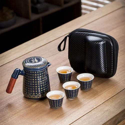 Teeservice Reise Teetassen Keramik Tragbares Teekannen Set Outdoor Reisen Teezeremonie Teetasse Feines Geschenk Kung Fu Tee Teetassen-Set(A) von FEILIV