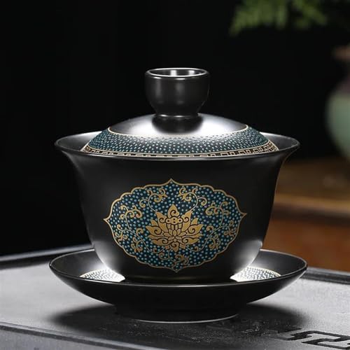 Teeservice Traditionelles Chinesisches Handgefertigtes Teeset Teetasse Deckel Schüssel Untertasse 180 Ml Klassische Gaiwan-Teetassen Terrine Aus Schwarzem Ton Teetassen-Set(D) von FEILIV