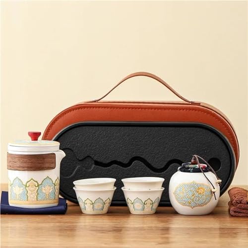 Teeservice Vintage Grobe Keramik Ein Topf Vier Tassen Reise Kung Fu Tee-Set Outdoor Camping Tragbare Express-Tasse Teetassen-Set(A) von FEILIV