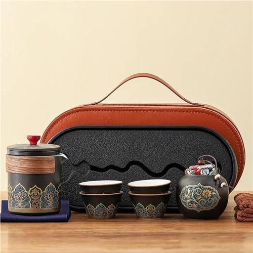 Teeservice Vintage Grobe Keramik Ein Topf Vier Tassen Reise Kung Fu Tee-Set Outdoor Camping Tragbare Express-Tasse Teetassen-Set(C) von FEILIV
