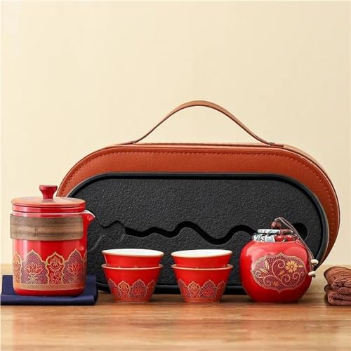Teeservice Vintage Grobe Keramik Ein Topf Vier Tassen Reise Kung Fu Tee-Set Outdoor Camping Tragbare Express-Tasse Teetassen-Set(D) von FEILIV