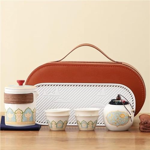Teeservice Vintage Grobe Keramik Ein Topf Vier Tassen Reise Kung Fu Tee-Set Outdoor Camping Tragbare Express-Tasse Teetassen-Set(E) von FEILIV