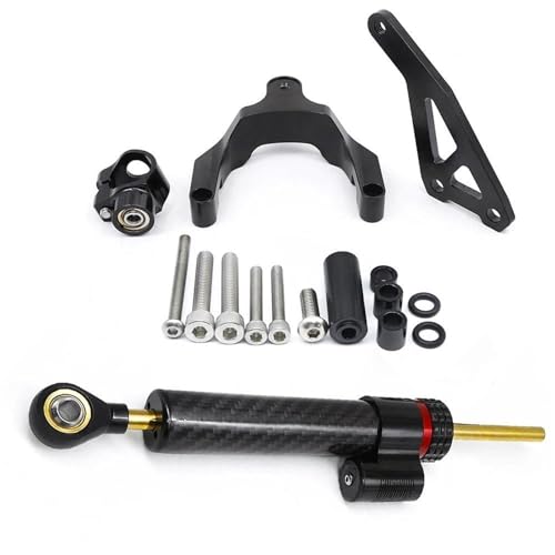FEILIVCI Ersatzteile Für Suzuki GSR750 2011-2015 GSR600 2006-2010 Motorrad-Lenkungsdämpfer CNC-Aluminium-Stabilisatorhalterung Montagehalterung Kit Halter Modifikationsteile(Carbon Black Set) von FEILIVCI