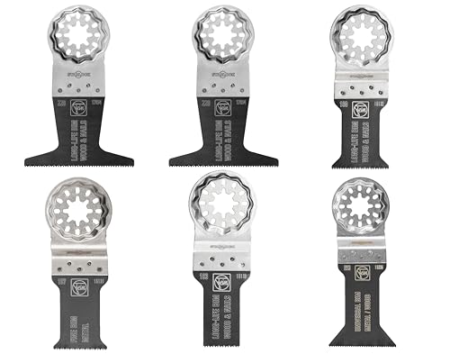FEIN Best of E-Cut Starlock WOOD und METAL MCT (6-tlg Tauchsägeblatt-Set für alle Multitools: 5 x Long-Life 1x Fine Sägeblatt, für Holz und Metall, Hohe Standzeit, Starlock-kompatibel) 99100000952 von FEIN