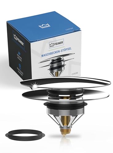 FEINER® - Universeller Pop Up Waschbeckenstöpsel - Abflusssieb in Chrom für Waschtische - 40mm Abfluss Ablauf Ventil-Stopfen mit Haarsieb. von FEINER