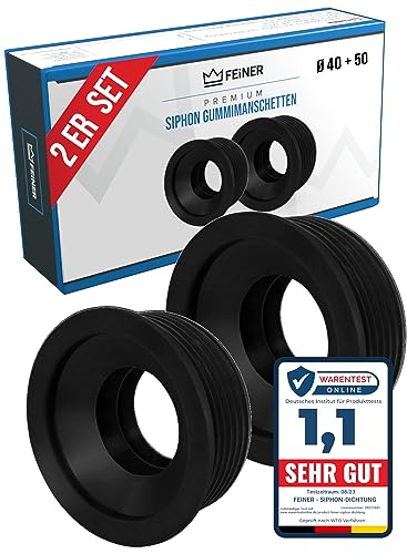 FEINER® [ 2er SET ] Siphon - Gummimanschette 50 32 - Außen Ø 50mm + Ø 40mm – beide Innen-Ø 28-32mm Gummimanschetten - Anschluss an DN 40 und 50 HT Ablauf Rohre und Siphonbogen von FEINER