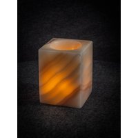 Onyx Windlicht H9cm | Kerzenhalter Teelichthalter Heilkristall Spirituell Glasbecher Yoga Meditation Luxus Dekor Lampe #106 von FEINSTEINstudio