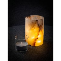 Onyx Windlicht H9cm | Kerzenhalter Teelichthalter Heilkristall Spirituell Glasbecher Yoga Meditation Luxus Dekor Lampe #153 von FEINSTEINstudio