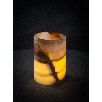 Onyx Windlicht H9cm | Kerzenhalter Teelichthalter Heilkristall Spirituell Glasbecher Yoga Meditation Luxus Dekor Lampe #154 von FEINSTEINstudio