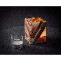 Onyx Windlicht H9cm | Kerzenhalter Teelichthalter Heilkristall Spirituell Glasbecher Yoga Meditation Luxus Dekor Lampe #344 von FEINSTEINstudio