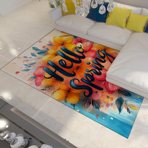Aquarell Blumenteppiche fröhliche Frühlingslandschaft waschbarer Teppich für stark frequentierte Bereiche im Wohnzimmer Schlafzimmer niedriger Flor rutschfest 90x150cm Aquarell Blumenteppiche fröhliche Frühlingslandschaft waschbarer Teppich für stark frequentierte Bereiche im Wohnzimmer Schlafzimmer niedriger Flor rutschfest 90x150cm von FEIPUHOME Art