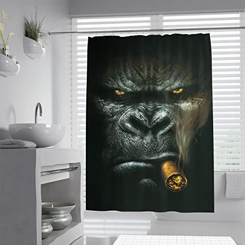 Badezimmer Duschvorhang Gorilla Monkey Portrait Duschvorhang Stoff Badezimmervorhang Wasserdicht mit 12 Haken W180xL180(cm) von FEIPUHOME Art