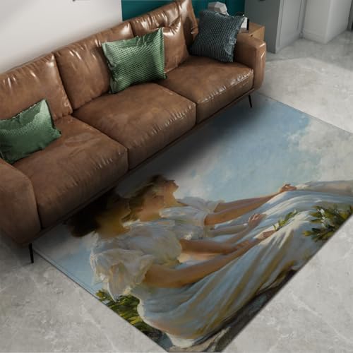 Berühmter Gemälde Druck Teppich für Wohnzimmer auf den Höhen sitzendes Mädchen Muster Eingangsbereich weicher Komfort Teppich Wohnkultur niedriger Flor 200x300cm Berühmter Gemälde Druck Teppich für Wohnzimmer auf den Höhen sitzendes Mädchen Muster Eingangsbereich weicher Komfort Teppich Wohnkultur niedriger Flor 200x300cm von FEIPUHOME Art