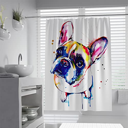 Bunter Tier-Hundemalerei-Duschvorhang-Kunst-Badezimmerdekor-französische Bulldogge-Design-Polyester-wasserdichtes Gewebe-Badezimmerzubehör mit Haken 120x180cm von FEIPUHOME Art