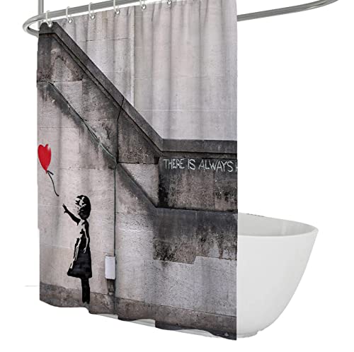 Duschvorhang Banksy Graffiti Mädchen Ballon Print auf Badevorhang Badezimmer Vorhang Trocken und Nass Trennung Trennvorhang W180xL180 (cm) von FEIPUHOME Art