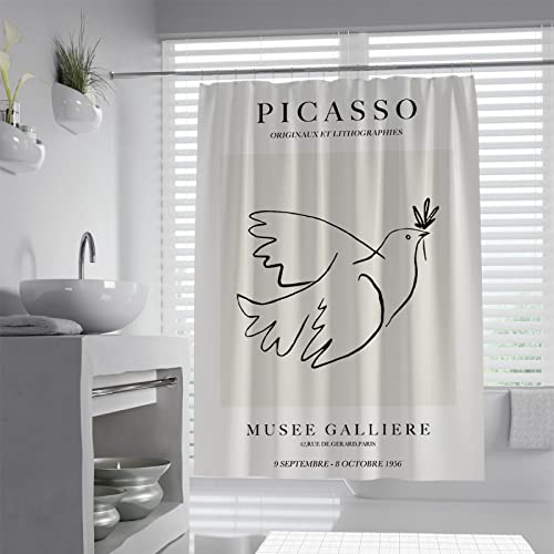 Duschvorhang Berühmte Gemälde Drucke Picasso Minimalistische Linie Vögel und Blumen Moderne Home Badewannen Vorhangdekor W180xL220 (cm) von FEIPUHOME Art