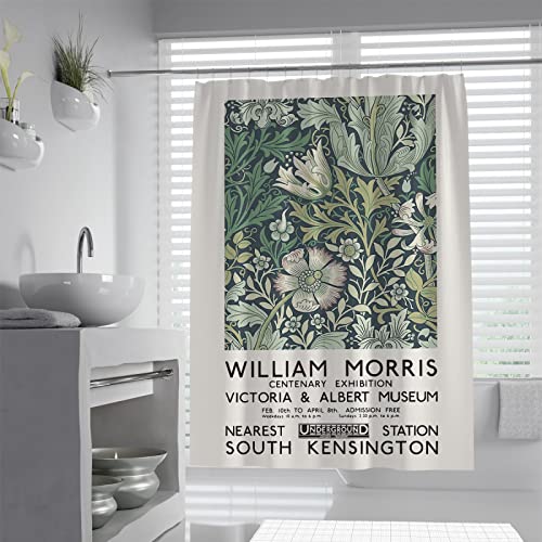 Duschvorhang für Badezimmer Dekor William Morris Retro Blumen Botanische Blumen wasserdichte Badewanne Vorhang mit Haken W150xL180 (cm) von FEIPUHOME Art