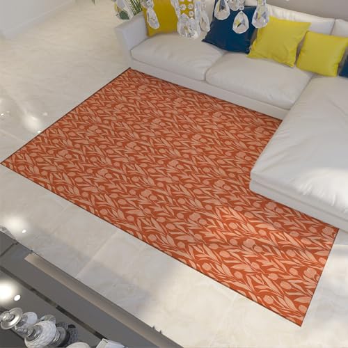 FEIPUHOME Art Abstrakte Tulpenblumen Muster Bereich Teppiche verbrannt orange romantischer Morris Stil Rutschfester Teppich für Klassenzimmer Esszimmer Dekor 90x150cm von FEIPUHOME Art