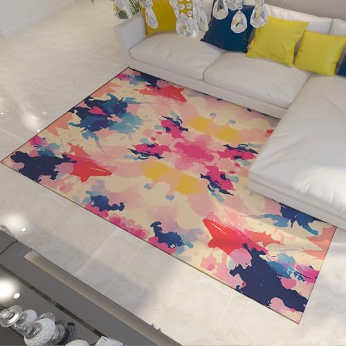 FEIPUHOME Art Abstrakter bunter Akzent Teppich Waschbarer Boden Teppiche Rutschfester weicher niedriger Flor für Wohnzimmer Schlafzimmer Schlafsaal Wohnung Büroräume 160x230cm von FEIPUHOME Art