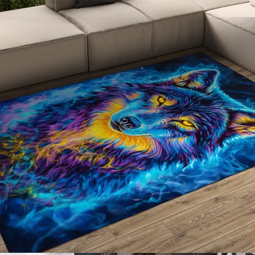 FEIPUHOME Art Anime-Stil Low Pile Akzent Teppiche Charmante Wölfe Design Teppich für Wohnzimmer Schlafzimmer Spielzimmer Teen Apartment Waschbar rutschfest 120x180cm von FEIPUHOME Art