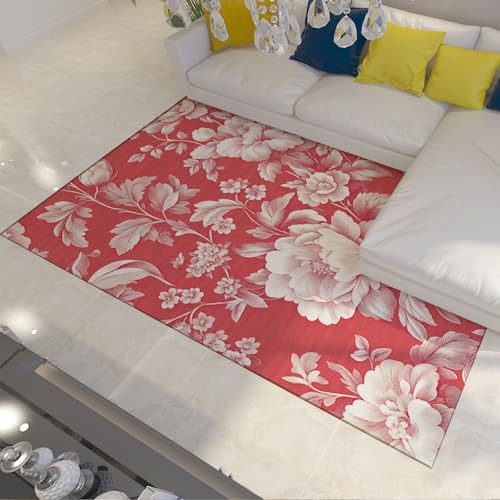 FEIPUHOME Art Anmutige Vintage-Teppiche Rot und Weiß Botanische Blumenkunst Teppich für Schlafzimmer Wohnzimmer Waschbar Leichte niedrige Flor Türmatte 180x280cm FEIPUHOME Art Anmutige Vintage-Teppiche Rot und Weiß Botanische Blumenkunst Teppich für Schlafzimmer Wohnzimmer Waschbar Leichte niedrige Flor Türmatte 180x280cm von FEIPUHOME Art