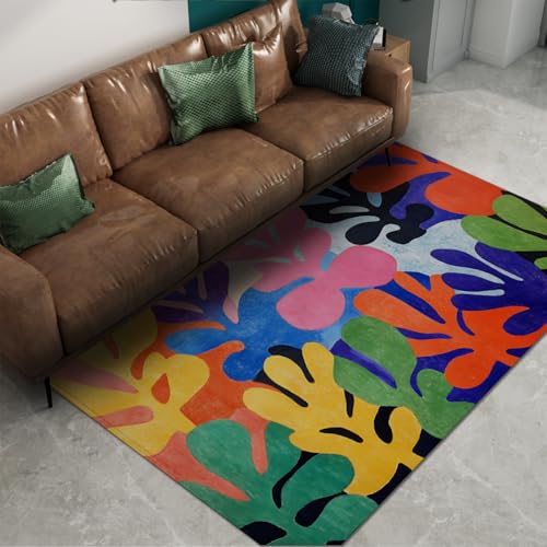 FEIPUHOME Art Aquarell Graffiti Teppich Abstrakte Algenblätter Akzent Teppiche Abwaschbar Rutschfester Eingangsbereich Fußmatte Kinderzimmer Spielzimmer Schlafsaal 90x150cm von FEIPUHOME Art