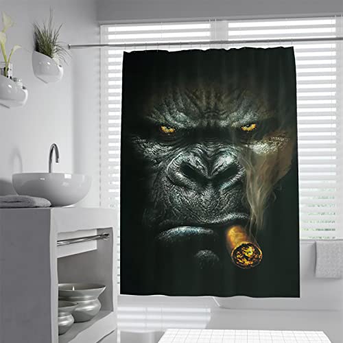 FEIPUHOME Art Badezimmer Duschvorhang Gorilla Monkey Portrait Duschvorhang Stoff Badezimmervorhang Wasserdicht mit 12 Haken W200xL200(cm) von FEIPUHOME Art