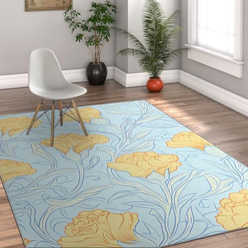 FEIPUHOME Art Bauernhaus Chic Teppich Hellblau Pflanze Adern Gelb Blumen Boden Teppiche Teppiche für Wohnzimmer Esszimmer Home Office Dünn 60x90cm FEIPUHOME Art Bauernhaus Chic Teppich Hellblau Pflanze Adern Gelb Blumen Boden Teppiche Teppiche für Wohnzimmer Esszimmer Home Office Dünn 60x90cm von FEIPUHOME Art