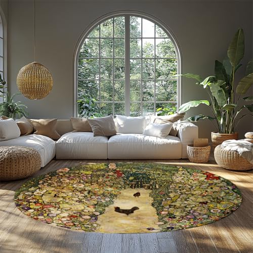 FEIPUHOME Art Bauernhaus Runde Teppiche Gartenweg mit Hühnern Berühmter Gemälde Druck Zuhause Dekorativer Teppich für Wohnzimmer Schlafzimmer niedriger Flor rutschfest 80x80cm FEIPUHOME Art Bauernhaus Runde Teppiche Gartenweg mit Hühnern Berühmter Gemälde Druck Zuhause Dekorativer Teppich für Wohnzimmer Schlafzimmer niedriger Flor rutschfest 80x80cm von FEIPUHOME Art