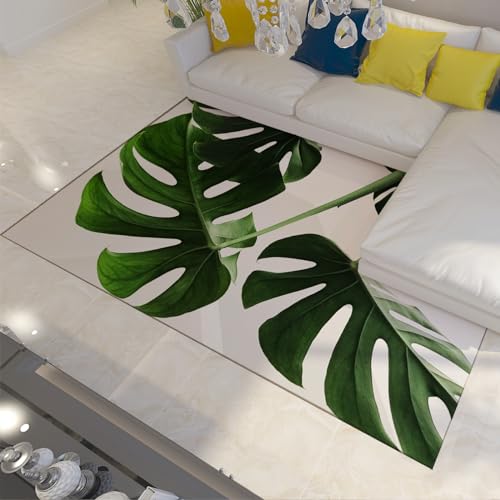 FEIPUHOME Art Blattbereich Teppiche für Wohnzimmer Grüner waschbarer Teppich Tropische Monstera-Pflanze rutschfeste hochfrequentierte Schlafzimmerteppiche Innenteppich 120x240cm von FEIPUHOME Art