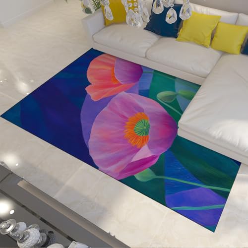 FEIPUHOME Art Blau und Grün Abstrakter Teppich Minimalistische Blumen Wohnzimmer Schlafzimmer Kinderteppich Terrasse Niedriger Flor Gemütliche Fußmatte 160x200cm von FEIPUHOME Art