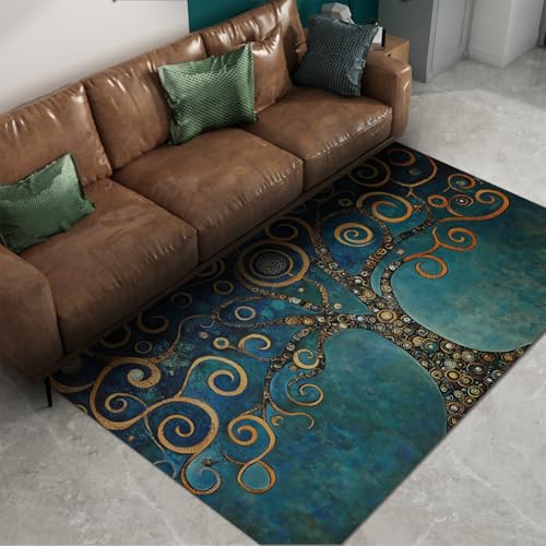 FEIPUHOME Art Blaue Retro Indoor rutschfeste Teppiche Mysteriöser Baum des Lebens Maschinenwaschbarer Teppich für Wohn-Esszimmer-Schlafsaal-Zimmer Schlafzimmer 180x240cm von FEIPUHOME Art