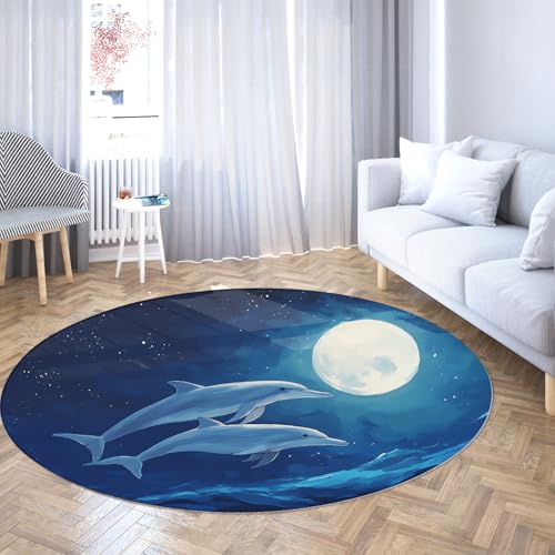 FEIPUHOME Art Blue Dream Boden Teppiche Moonlit Dolphin Ocean Runder Teppich Dünn waschbar rutschfest für Kinderzimmer Schlafzimmer Kleinkind Zimmer Innendekoration niedrig Flor 200x200cm FEIPUHOME Art Blue Dream Boden Teppiche Moonlit Dolphin Ocean Runder Teppich Dünn waschbar rutschfest für Kinderzimmer Schlafzimmer Kleinkind Zimmer Innendekoration niedrig Flor 200x200cm von FEIPUHOME Art