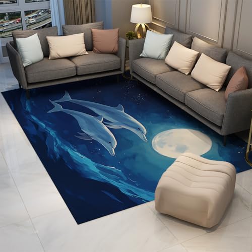 FEIPUHOME Art Blue Dream Boden Teppiche Moonlit Dolphin Ocean Teppich Dünn waschbar rutschfest für Kinderzimmer Schlafzimmer Kleinkind Zimmer Innendekoration niedrig Flor 200x300cm FEIPUHOME Art Blue Dream Boden Teppiche Moonlit Dolphin Ocean Teppich Dünn waschbar rutschfest für Kinderzimmer Schlafzimmer Kleinkind Zimmer Innendekoration niedrig Flor 200x300cm von FEIPUHOME Art