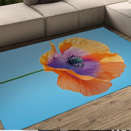 FEIPUHOME Art Blühende Blumen Teppich Moderne Natürliche Ästhetik Weiche Teppiche Für Zuhause Büro Wohnzimmer Mädchen Schlafzimmer Küche Niedriger Flor Blau 60x90cm von FEIPUHOME Art