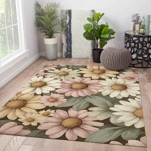 FEIPUHOME Art Boho Daisy Flowers Boden Teppich Waschbar Weiche rutschfeste Blumen Akzent Teppiche für Kinderzimmer Kleinkind Zimmer Arbeitszimmer Wohnzimmer Indoor 180x280cm von FEIPUHOME Art
