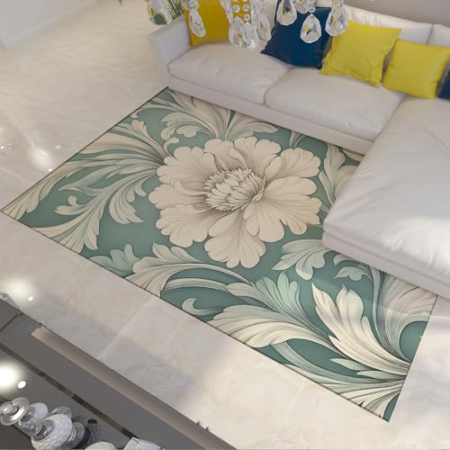 FEIPUHOME Art Boho Frühling Thema Teppich Blühende Blumen Teppiche für Indoor Outdoor Teestube Schlafsaal rutschfeste Kinderzimmer Bodenmatte Salbei Grün 160x230cm von FEIPUHOME Art