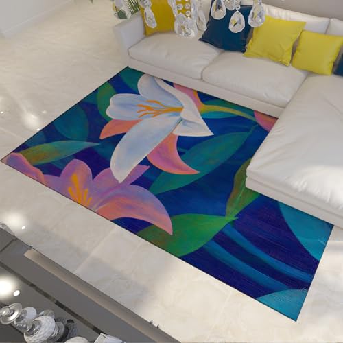 FEIPUHOME Art Boho Gartenteppiche Bunte Lilie Blumen Aquarell Werfen Dünner Teppich für Wohnzimmer Esszimmer Schlafzimmer Küche Blau 120x150cm FEIPUHOME Art Boho Gartenteppiche Bunte Lilie Blumen Aquarell Werfen Dünner Teppich für Wohnzimmer Esszimmer Schlafzimmer Küche Blau 120x150cm von FEIPUHOME Art