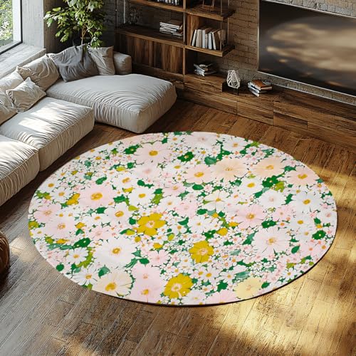 FEIPUHOME Art Boho Maximalismus Runde Teppiche Blühende Blumen und grüne Blätter Boden Teppich für Wohnzimmer Schlafzimmer Wohnung Home Office Niedriger Flor rutschfest 80x80cm FEIPUHOME Art Boho Maximalismus Runde Teppiche Blühende Blumen und grüne Blätter Boden Teppich für Wohnzimmer Schlafzimmer Wohnung Home Office Niedriger Flor rutschfest 80x80cm von FEIPUHOME Art