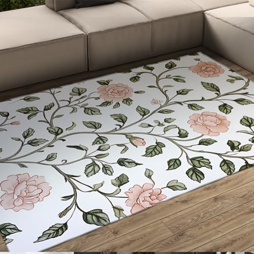 FEIPUHOME Art Boho Minimalismus Kleiner Teppich Frühling Rosa Blumen und Zweige Inneneingang Türmatte rutschfeste niedrigflorige Mädchen Zimmer Teppiche 80x150cm von FEIPUHOME Art