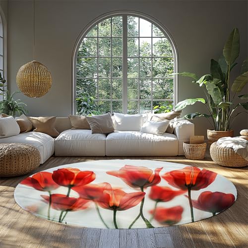 FEIPUHOME Art Boho Minimalismus Runde Teppiche Rot Blumen Weich Dünn Gemütlich Rutschfester Boden Teppich für Kinderzimmer Schlafzimmer Lounge Indoor Home Decor Waschbar Niederflor 80x80cm FEIPUHOME Art Boho Minimalismus Runde Teppiche Rot Blumen Weich Dünn Gemütlich Rutschfester Boden Teppich für Kinderzimmer Schlafzimmer Lounge Indoor Home Decor Waschbar Niederflor 80x80cm von FEIPUHOME Art