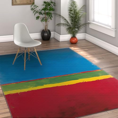 FEIPUHOME Art Bunte Retro-Teppiche Abstrakte einfache Farbblöcke Großer Rutschfester Innendekorationsteppich für Lounge Tee Tisch Sofa Fußmatten 120x150cm von FEIPUHOME Art