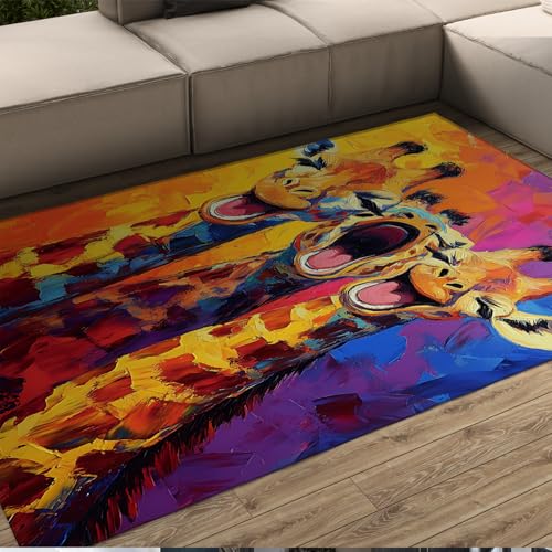 FEIPUHOME Art Bunte Tier Cartoon Kunst Teppiche Lustiger Giraffendruck waschbarer Rutschfester Teppich für Wohnzimmer Kinderzimmer Schlafzimmer unter Tisch niedriger Flor 160x200cm von FEIPUHOME Art