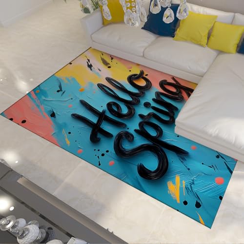 FEIPUHOME Art Bunte abstrakte Pinselstrich Stil Teppiche lebendige inspirierende Kunstwerke Rutschfester waschbarer Teppich Kinderzimmer Kinderzimmer weich dünn Willkommensmatte 90x120cm von FEIPUHOME Art